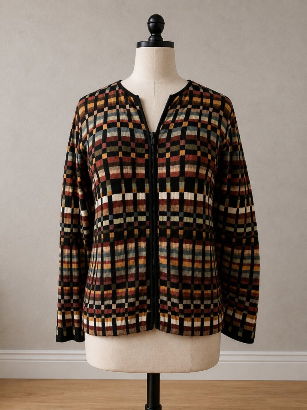 Peruvian Connection Pima Cotton Geometric Zip Cardigan Sweater – Size S